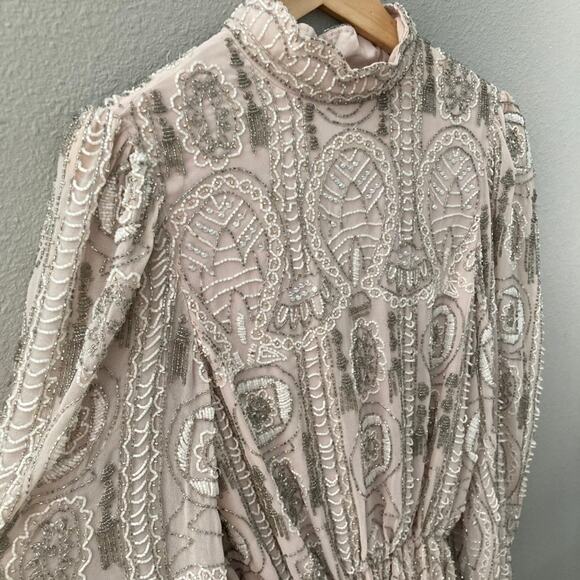 ASOS Edition NEW Pretty Embellished Beaded Mini Skater Dress - Blush - 6 - Picture 2 of 12